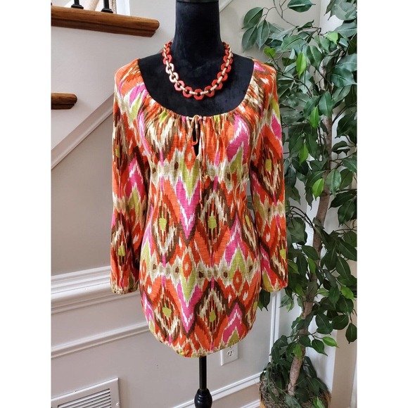 Jones New York Women Multicolor Viscose Scoop Neck Long Sleeve Top Blouse Size M - Picture 1 of 14
